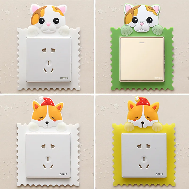 

Cute cartoon Luminous light switch sticker 3D Cat Wall Stickers room decor Socket decoration cover No glue washing