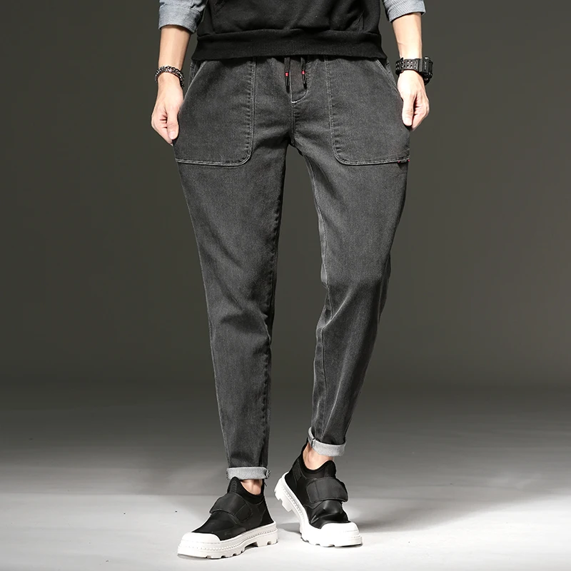 Мужские джинсы в полную длину темно-синие повседневные брюки-султанки из денима