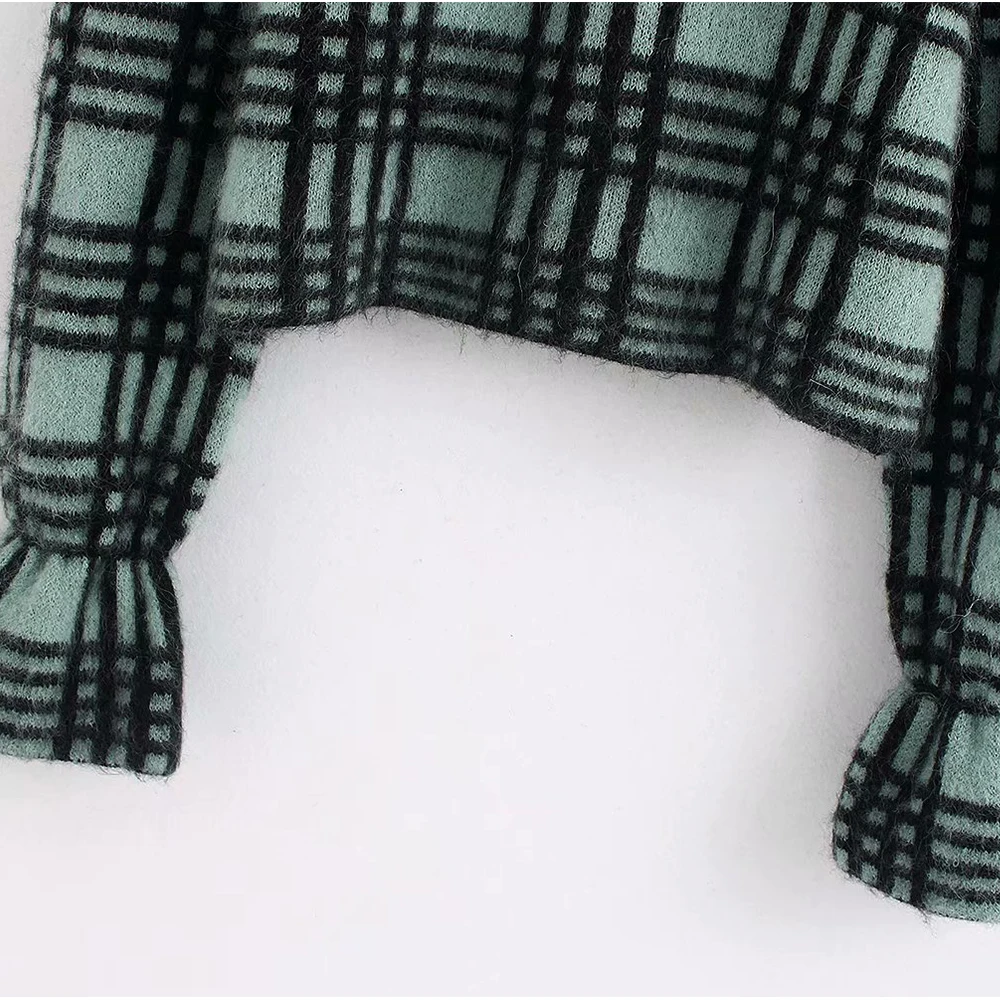 ZA новый женский черный зеленый плед водолазка тянет тонкий мохер мягкий удобный