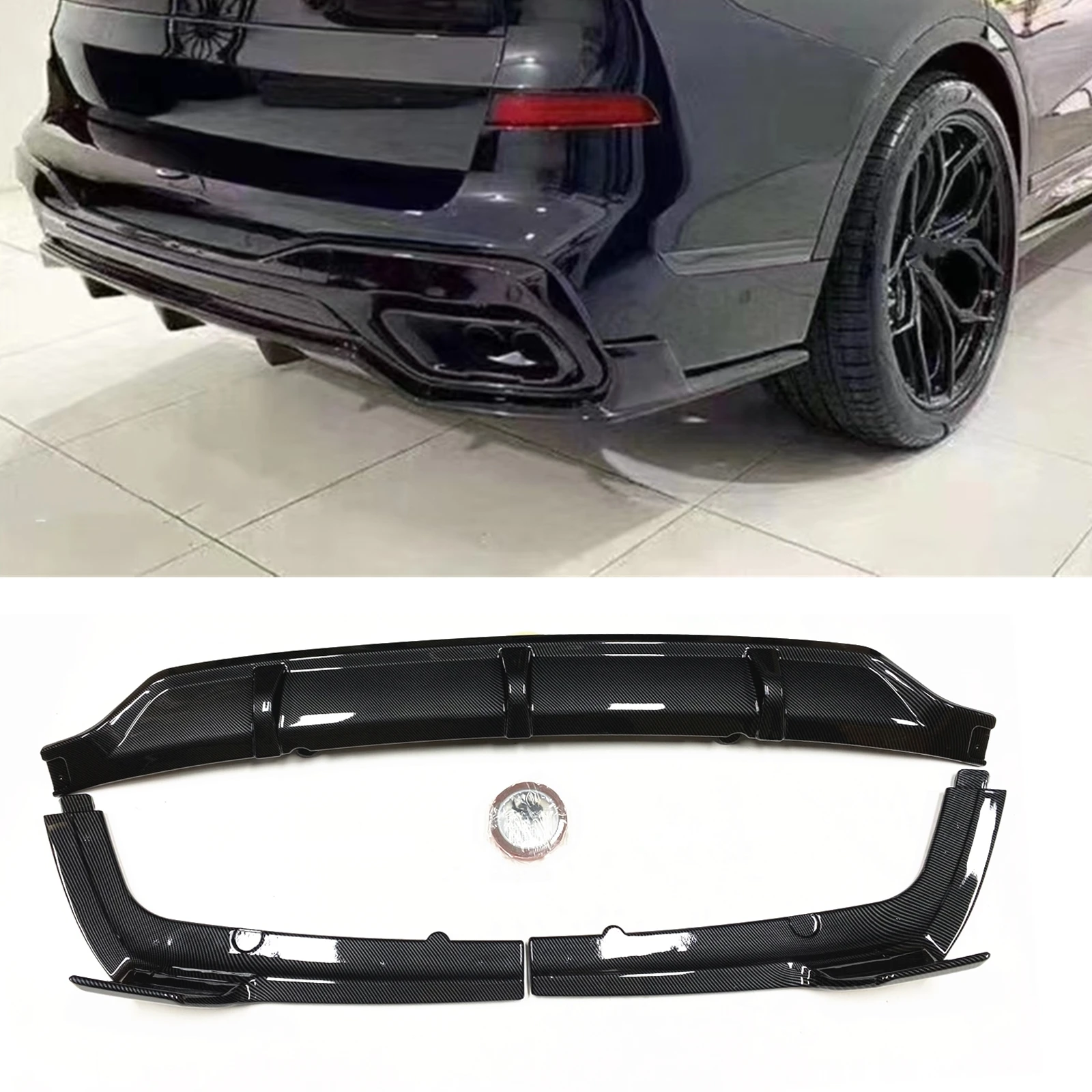 

Rear Bumper Diffuser Lip For BMW G07 X7 M Sport 2019-2022 ABS Carbon Fiber Look Car Exhaust Boot Spoiler Plate Splitter Body Kit