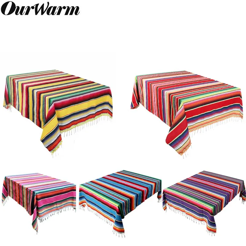 OurWarm Новый мексиканский вечерние Serape хлопковая скатерть 210x150 см для вечеринки в
