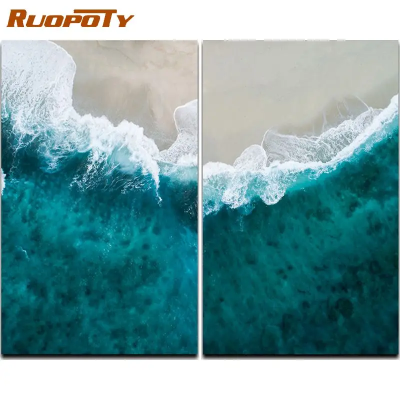 

RUOPOTY Paint By Number Waves Drawing On Canvas HandPainted Painting Art Gift DIY Pictures By Number Seaside Kits Home Decor
