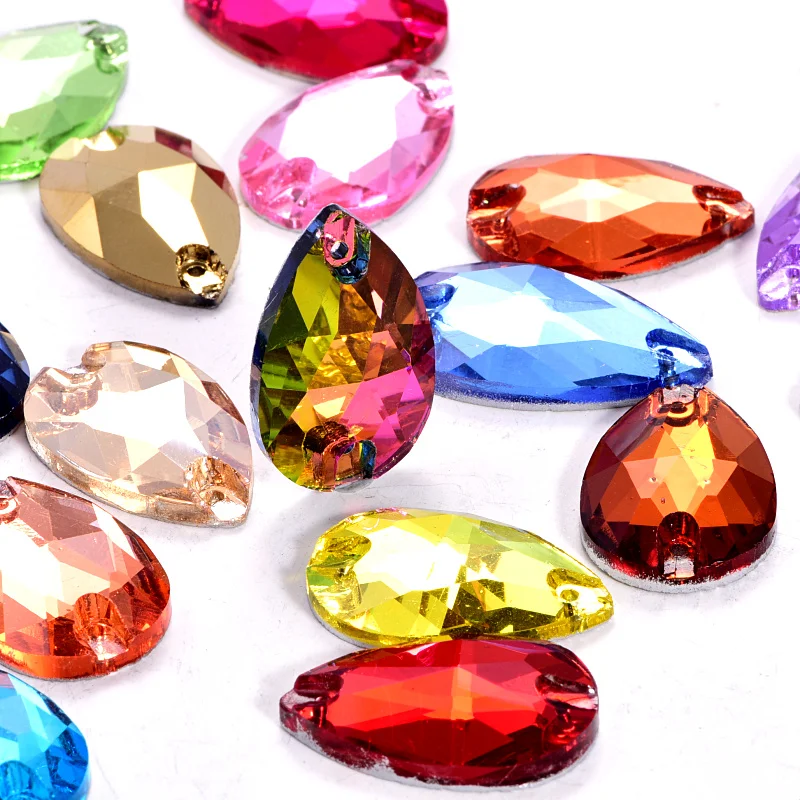 Стеклянные стразы в форме капли 6 размеров Красочные камни для шитья с плоской