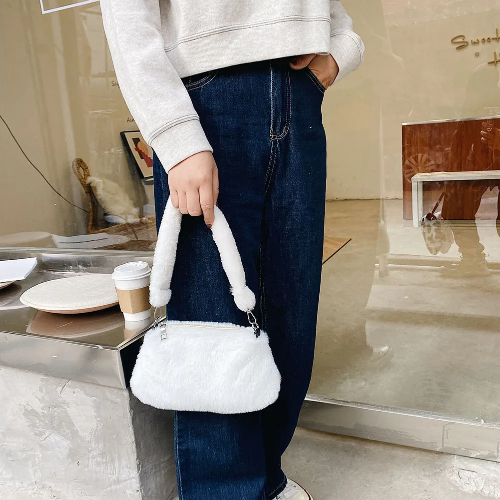 

Retro Women Plush Shoulder Bags Winter Fashion Animal Pattern Handbags Female Top-handle Satchel Pouch Underarm Bag Purse