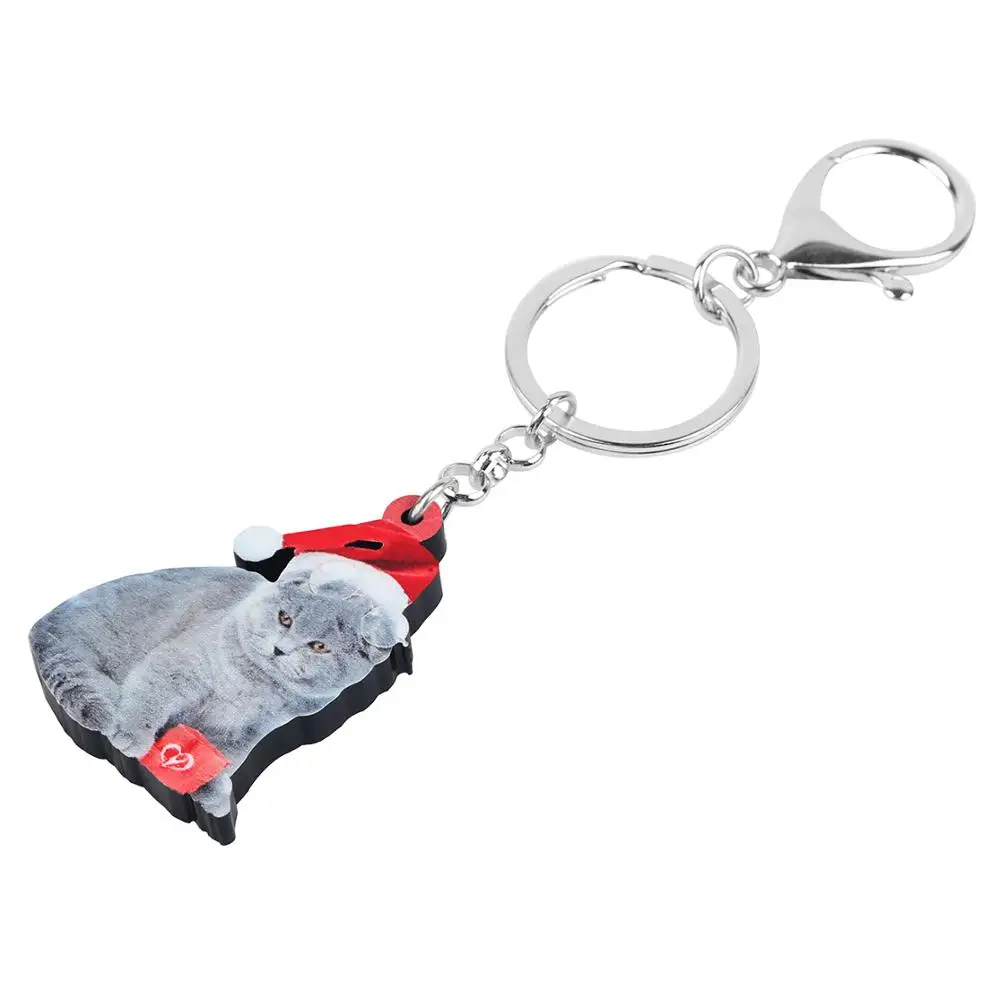 Брелок для ключей Bonsny из акрила в виде шотландского котенка рождественском стиле