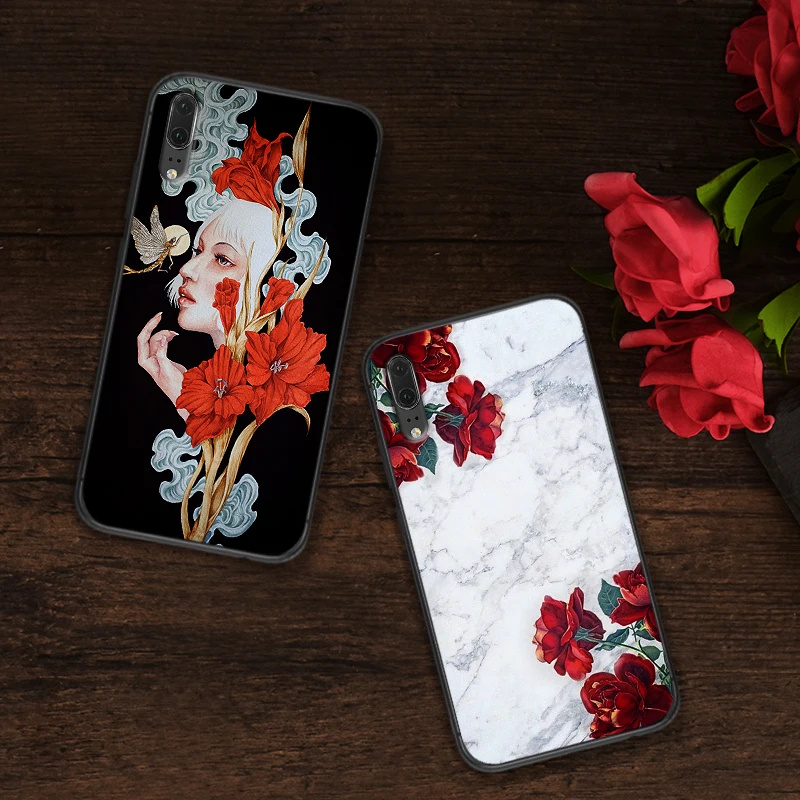 For Huawei Honor 7X 8X 9X Pro 8 9 10 Lite Note View 20 6A 7A 3GB Rose sunflower marble girl Phone Cover Shell | Мобильные телефоны