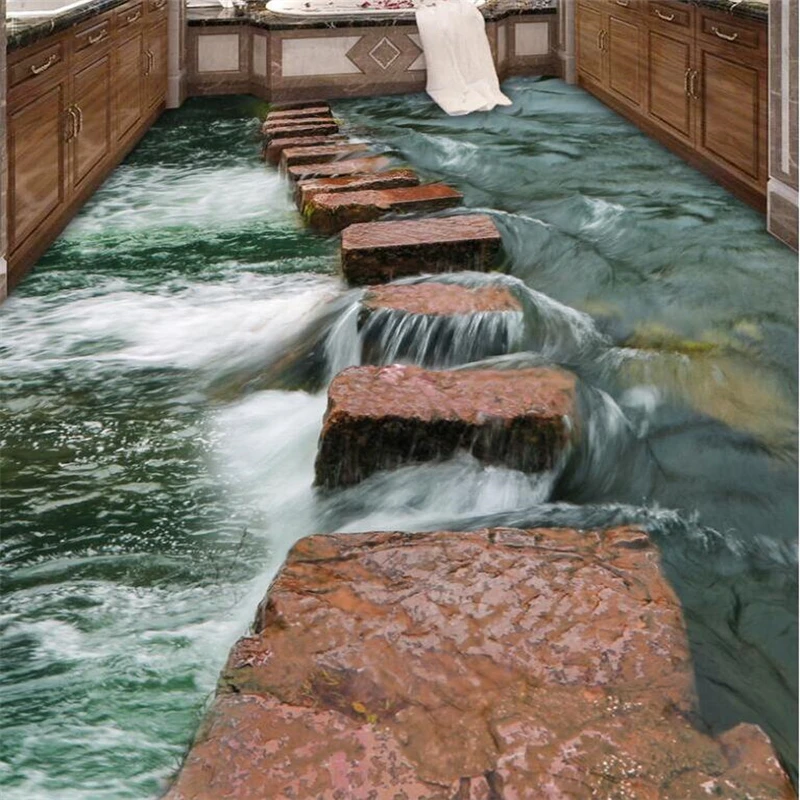 Напольная картина на заказ 3d прозрачная речная каменная плита дорожка ванная