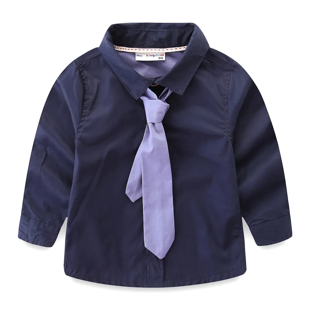Navy Blue Mudkingdom/рубашки для маленьких мальчиков; торжественные белые рубашки со звездами и галстуком; сезон весна-осень; вечерние хлопковые топы для свадьбы; одежда для детей - Цвет: Navy Blue