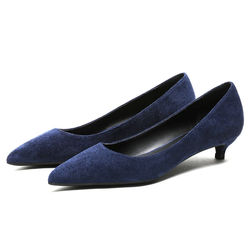 Женские замшевые туфли-лодочки на низком каблуке модные вечерние туфли с острым