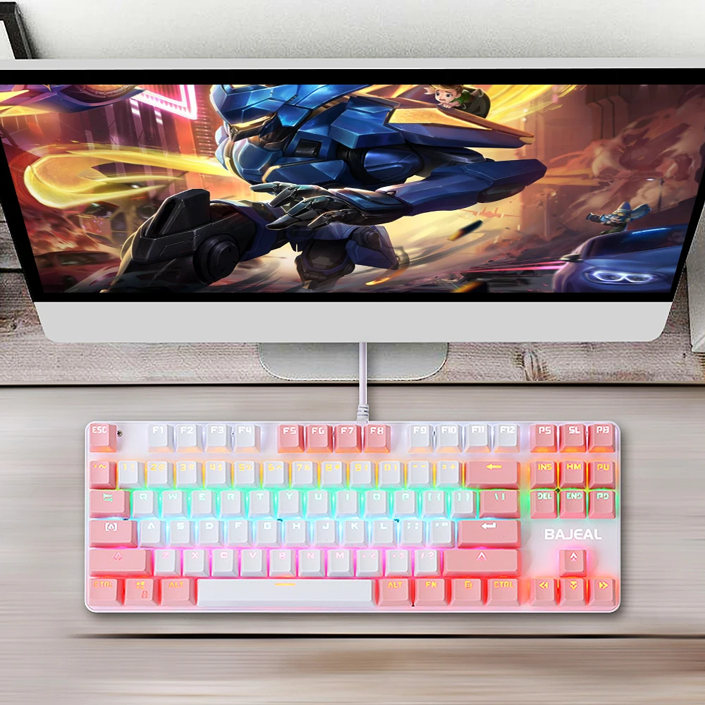 

Wired Gaming Mechanical Keyboard 9 kinds Mixed Light 87 Keys Mechanical Keyboard with Mechanical Blue Switch Suspension Button
