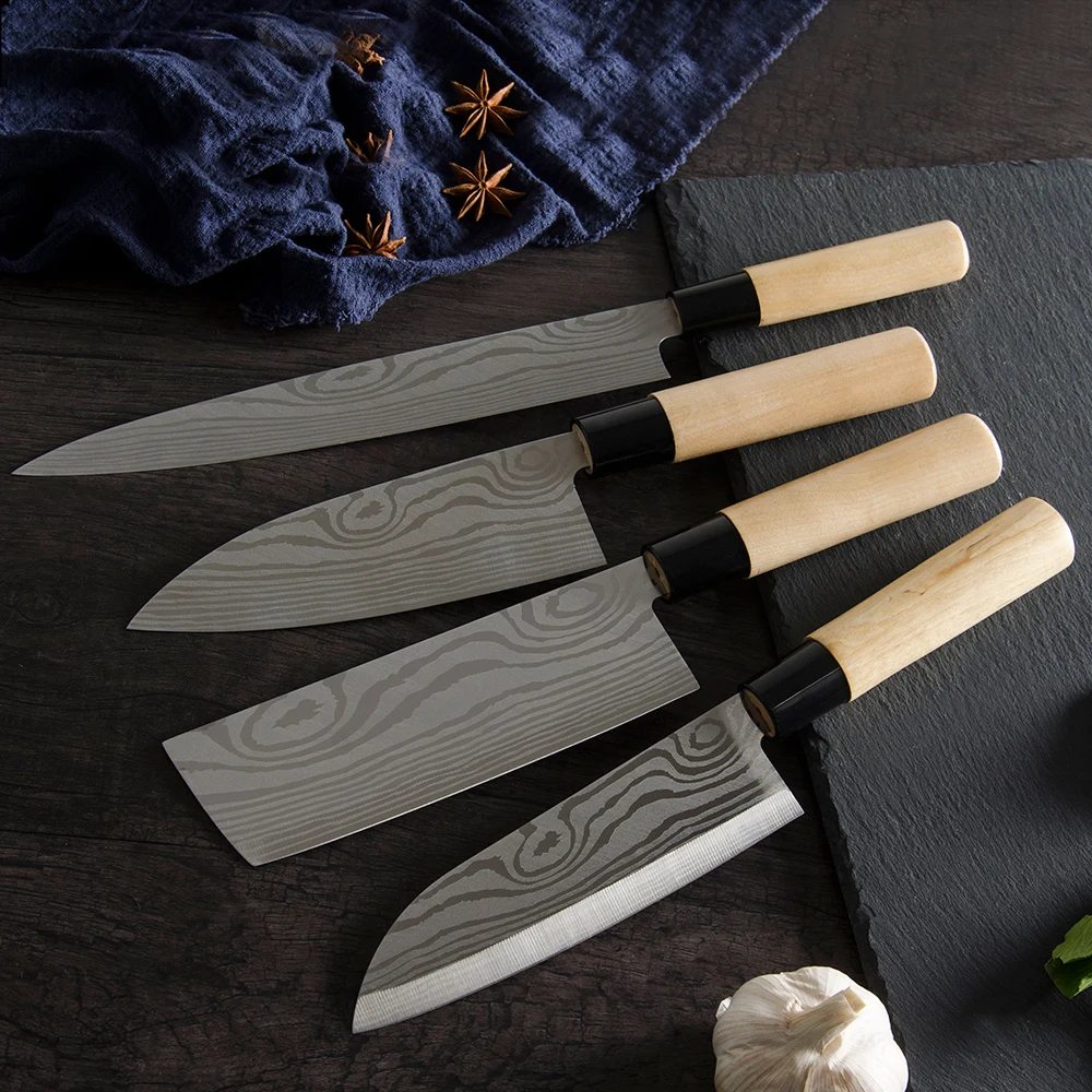 XYj кухонный нож 7 дюймов Santoku разделочные ножи 9 дюймов нож сашими с деревянной ручкой для нарезки японский нож шеф-повара