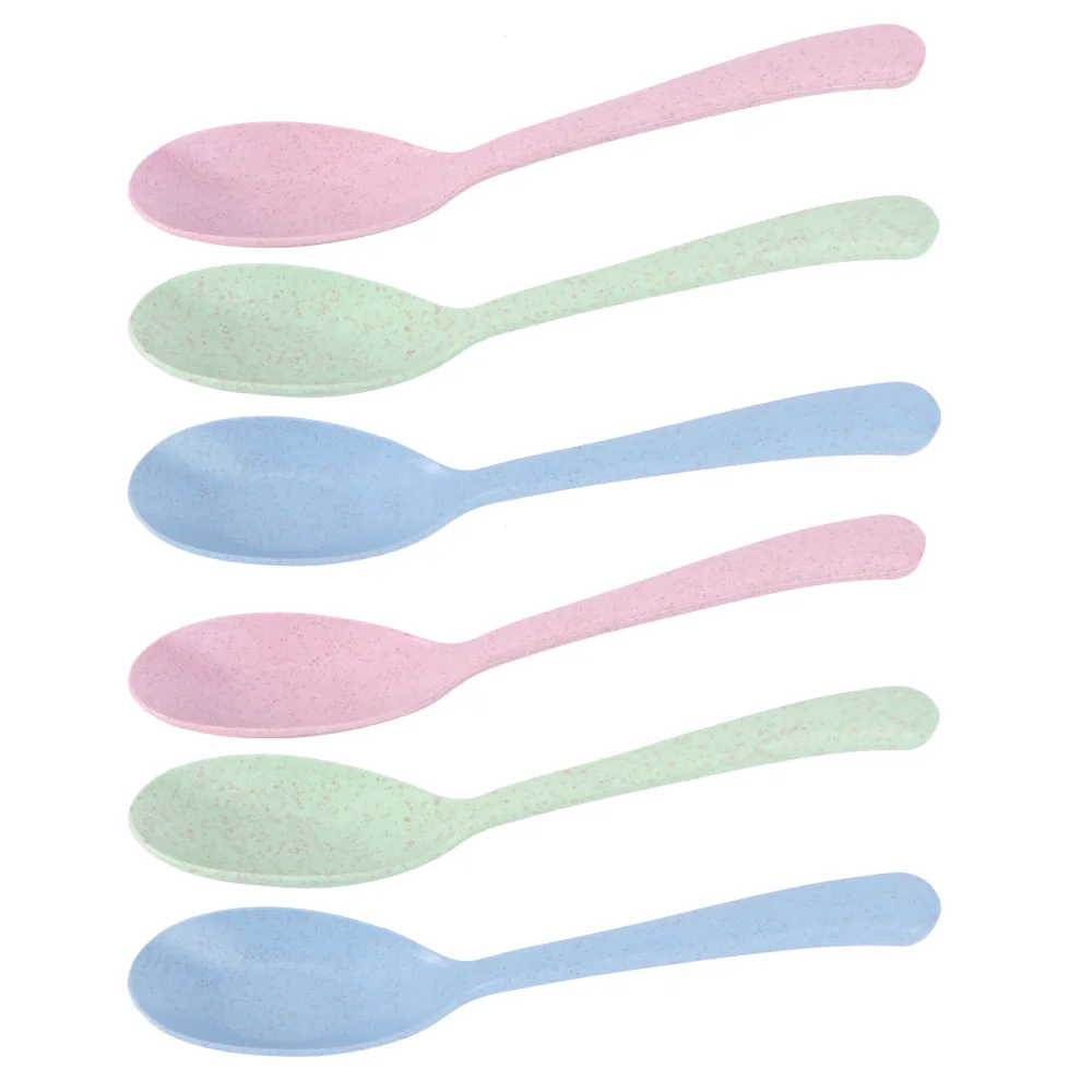

6pcs Wheat Straw Child Spoons Anti-scald Soup Spoon Tableware for Home Restaurant (Random Color)