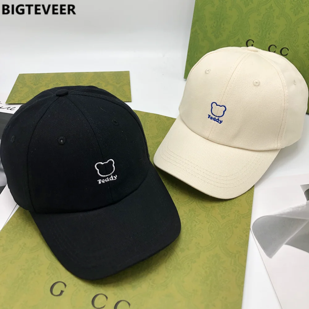 

Женская хлопковая бейсболка с вышивкой Тедди, Корейская модель 2021, летняя Солнцезащитная шапка, модная шапка в стиле хип-хоп, Повседневная С...