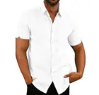 Мужская льняная блузка с короткими рукавами, мешковатые пуговицы, летние однотонные удобные повседневные свободные праздничные футболки из чистого хлопка и льна