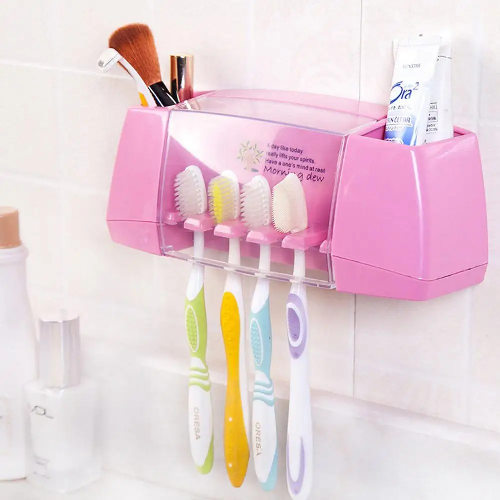 1set Wall Mount Tooth brush Storage Rack Automatic Toothpaste Dispenser Toothbrush Holder Organizer Bathroom Accessories Set | Дом и сад