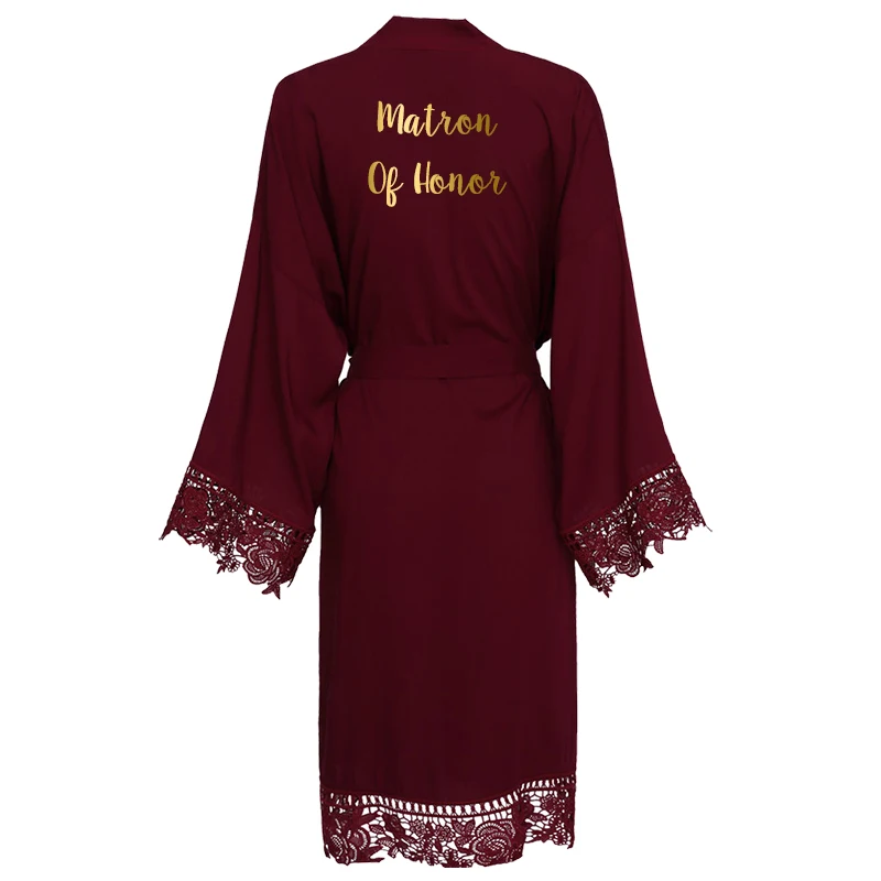 burgundy matron hono YUXINBRIDAL, новинка, темно-синее однотонное хлопковое кимоно, халаты с кружевной отделкой, женский свадебный халат для невесты, халат, одежда для сна, белое платье для подружки невесты - Цвет: burgundy matron hono