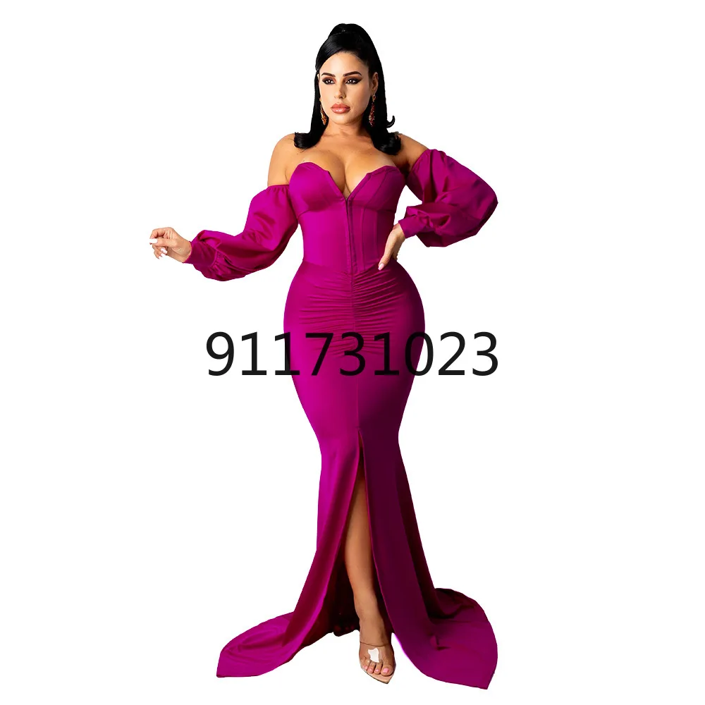 African Dresses for Women Spring and Autumn Long Sleeve Solid Color Dress Maxi Clothes | Тематическая одежда и униформа