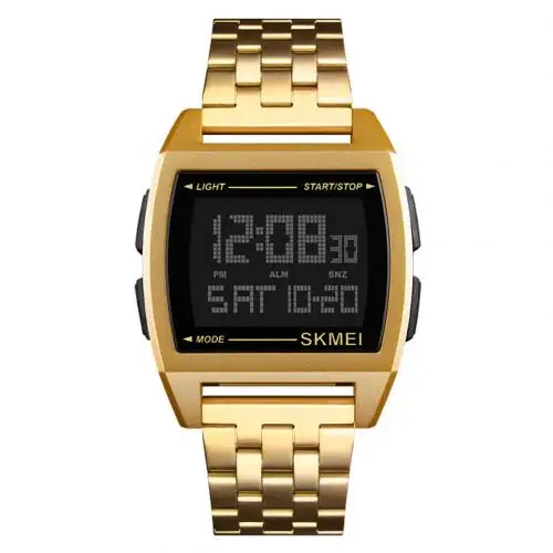 Golden SKMEI 1368, модный двойной светильник, хронограф, водонепроницаемые, нержавеющая сталь, квадратные цифровые наручные часы, Мужские часы - Цвет: Golden