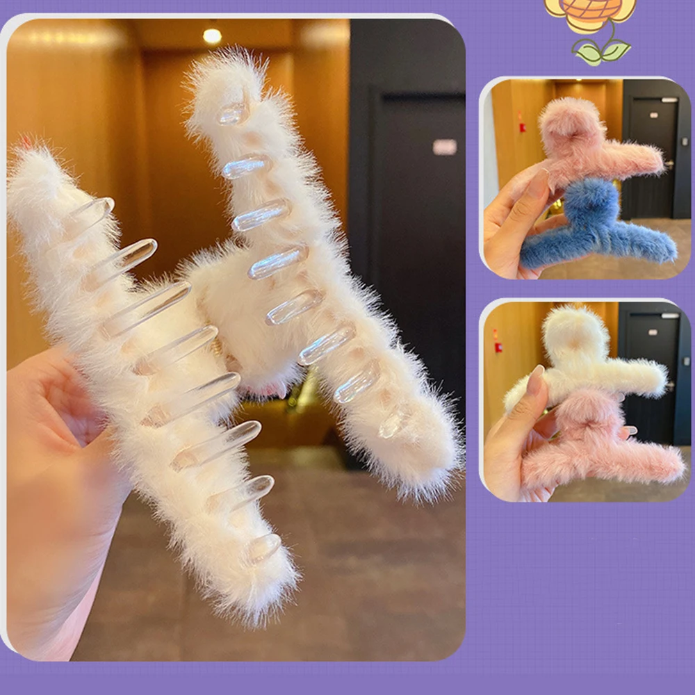 

Autumn Winter Women Elegant Colorful Soft Plush Hair Claws Back Hair Clips Headband Sweet Hair Decorate Fashion Hair Accessories