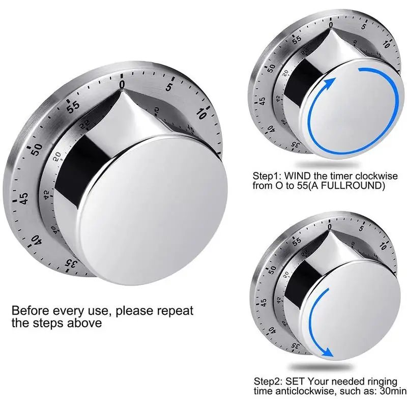 

Magnetic Kitchen Timer Mechanical Alarm Clock Timer Retro Steel Time Cooking Food Tools Home Countdown Gadget Timer N3