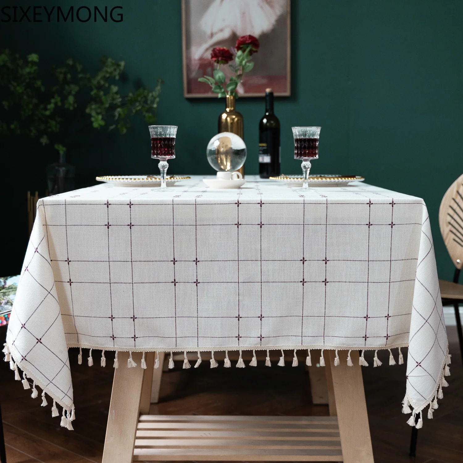 

Dot Plaid Decorative Table Cloth Tassels Dinner Table Cover Party Wedding Home Kitchen Rectangular Tablecloth 1PCS/Lot