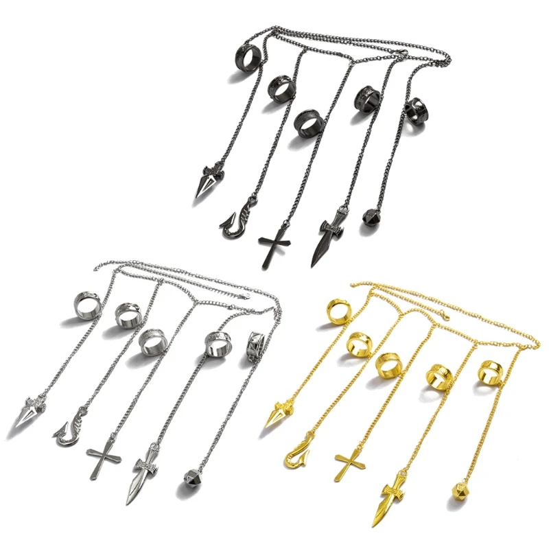 

New Adult Kurapika Chains Bracelet Hunter Cosplay Cool Five Finger Rings Jewelry