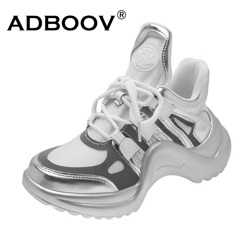 

ADBOOV Thick Sole Leather Sneakers Women Fashion Chunky Sneakers Women Shoes