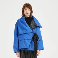 2021 winter casual jacket women casual blue lapel cloak shawl fashion tie wide loose jacket solid color irregular parkas