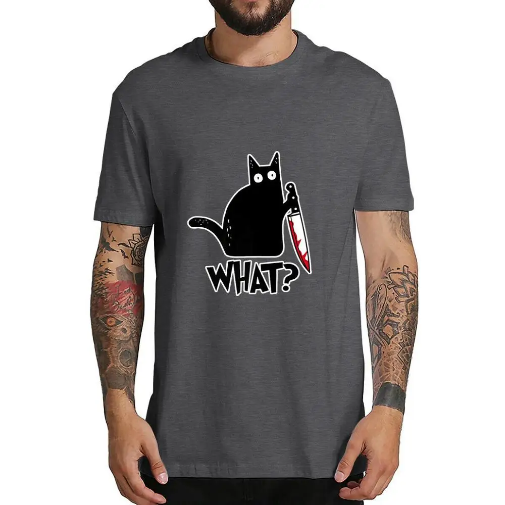 Cat What t shirt killous Cat с ножом Забавный подарок на Хэллоуин футболка унисекс хлопковая футболка s для мужчин и женщин