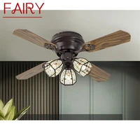 fairy modern led lamp with ceiling fan retro crystal design wooden fan blade with remote control for home bedroom restaurant