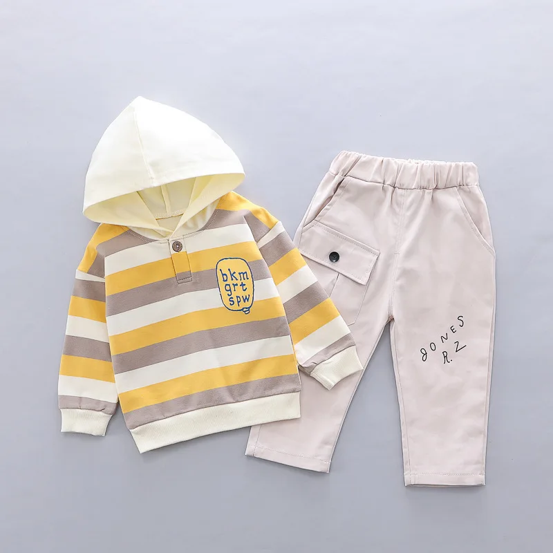 

New Spring Autumn Baby Clothes Children Boys Girls Striped Hooded Pants 2Pcs/sets Toddler Casual Clothing Infant Kids Tracksuits