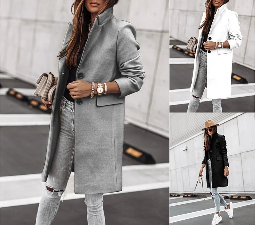 

2021 New Autumn and Winter Fashion Casual Long-sleeved Button Woolen Coat Coat Women