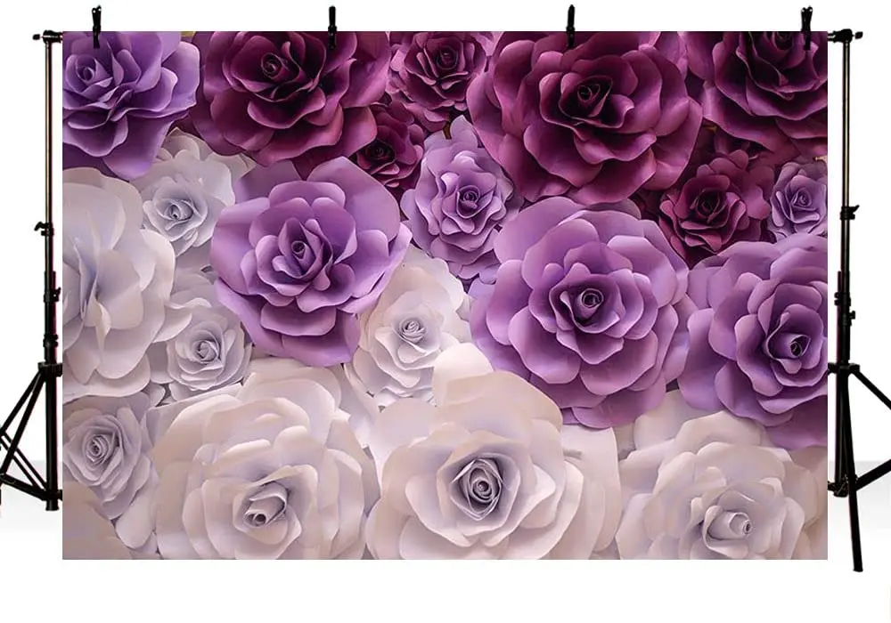 Rose Flower Photography Backgrund Purple White Floral Girl Birthday Woman Portrait Backdrop for Wedding Bridal Shower Banner enlarge