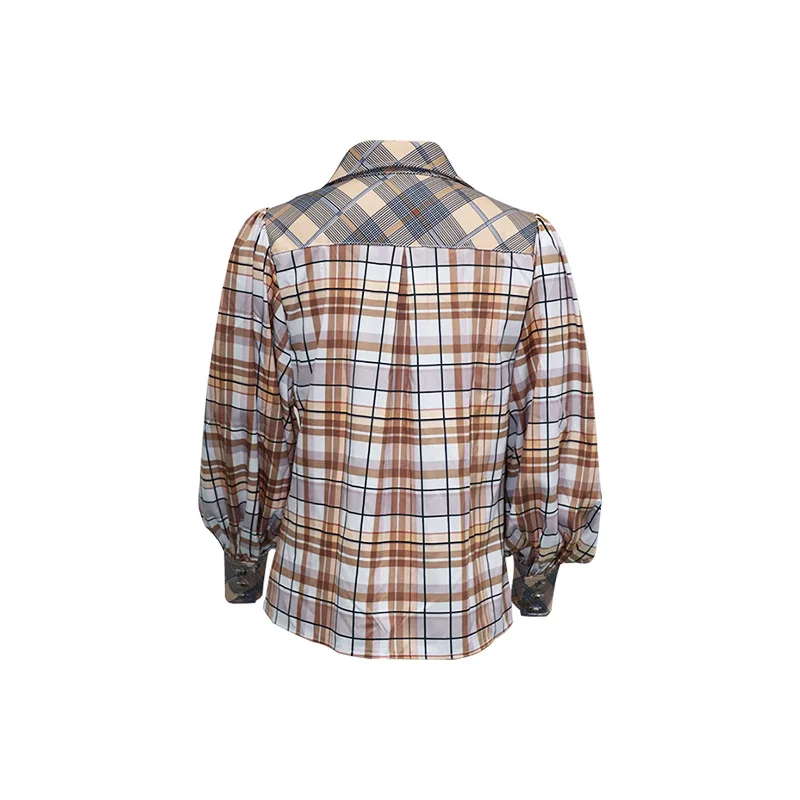 

BAMBOOBOY Women's Spring Autumn Elegant Vintage Plaid Tartan Long Sleeve Casual Shirt Top FD077