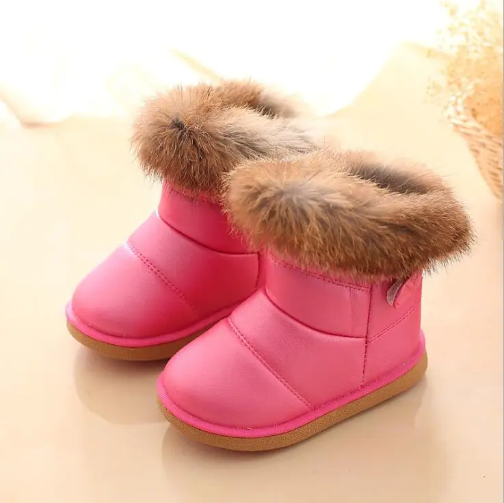Children Casual Boots Rabbit Fur New Winter Boots Boys Girls Shoes Fashion Leather Soft Warm Snow Boots EU 21-30