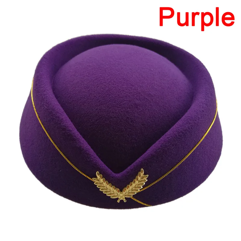 Purple 1 шт. Косплэй Стюардесса Авиакомпании Кепки шляпка шерстяная Униформа самолет вентиляторы Для женщин для выступлений на сцене - Цвет: Purple