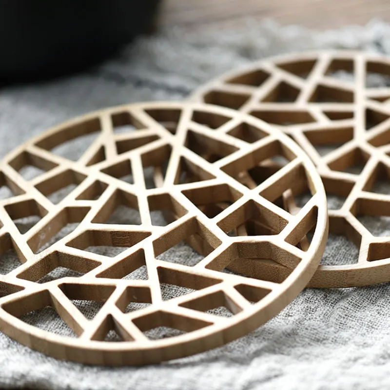 

DUNXDECO Table Placemat Rustic Bamboo Hollow Out Plate Pad Hot Insulation Tea Cup Pot Mat Vintage Artistic Kitchen Accessory