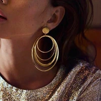 wire ear loop spring geometry multi circle retro exaggerated golden fashion alloy anniversary earrings temperament big earrings