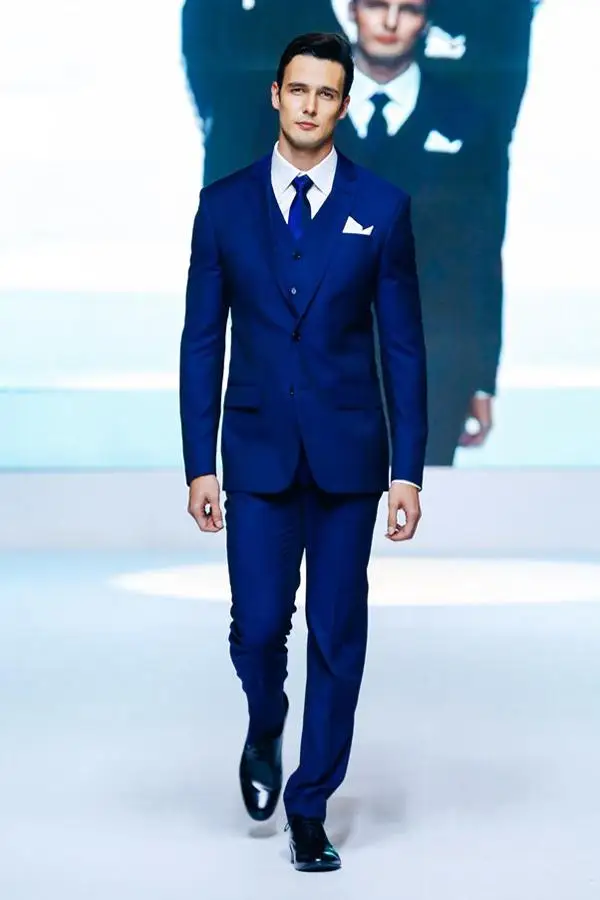 

Navy Bule Notch Lapel Two Buttons Jacket Men Suit 3Pieces Fashion Terno Masculino Slim Fit Popular Handsome Wedding Party Prom