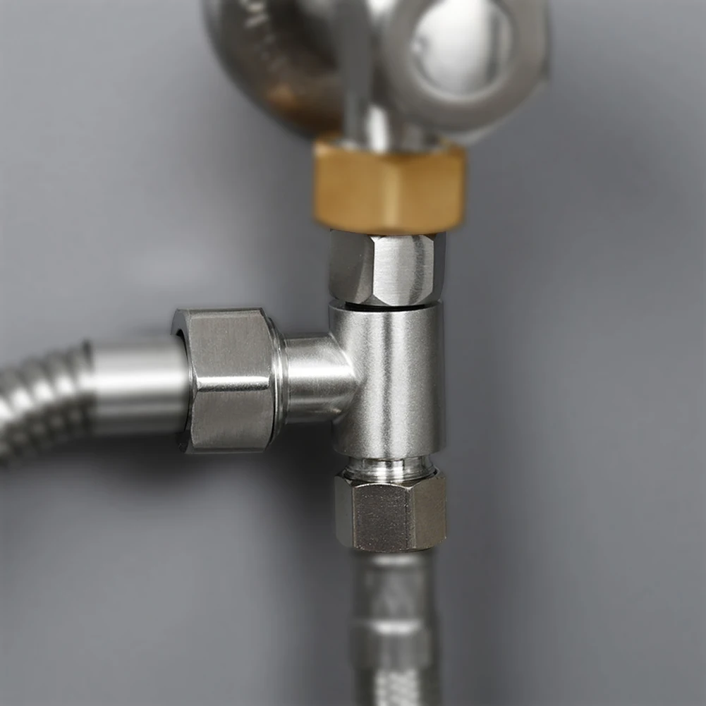 

Accessories T Shape Tee Connector Durable 3 Way Adapter Brushed Nickel Faucet Water Line Stainless Steel 3/8inch And 1/2inch
