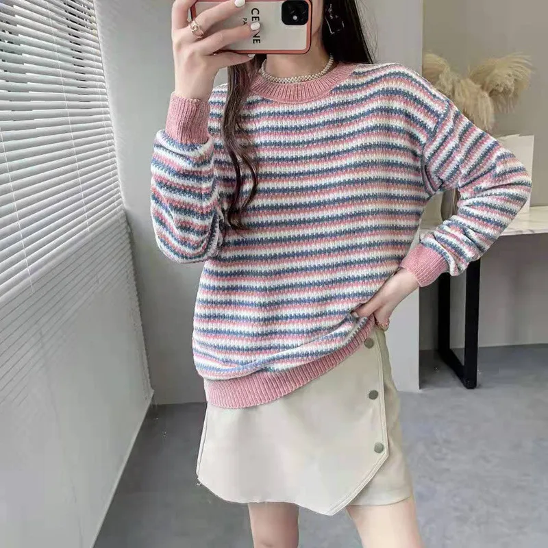 

Fashion stripe knitted sweater 2021 Winter Long Sleeve Tops Sweaters Womens Sweaters Femme Clothing pullover base shirt