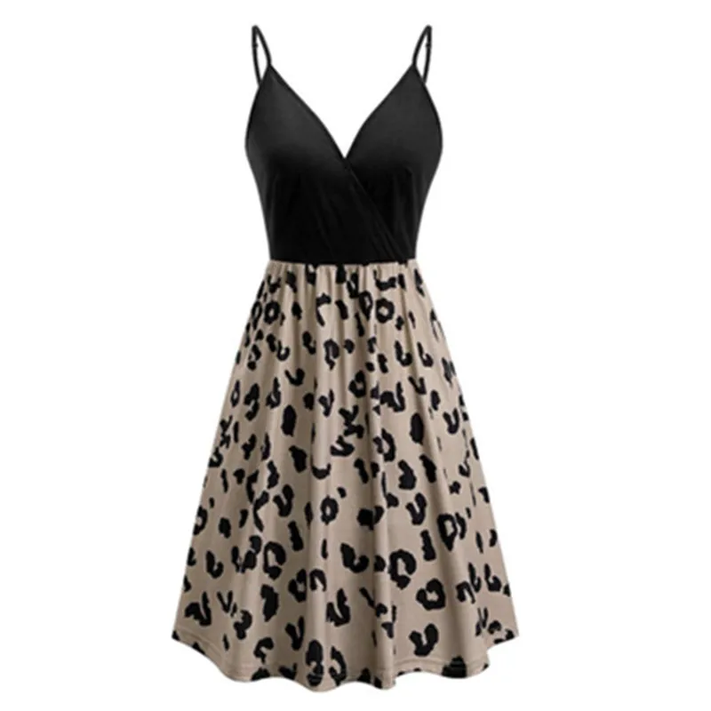 Женское мини платье без рукавов с принтом высокой талией и v образным