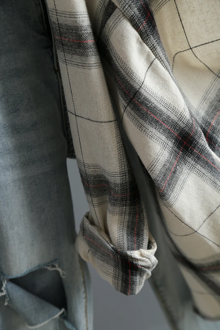 Блузка женская в клетку 2020 хлопок шифоновая с длинным рукавом | Женская одежда