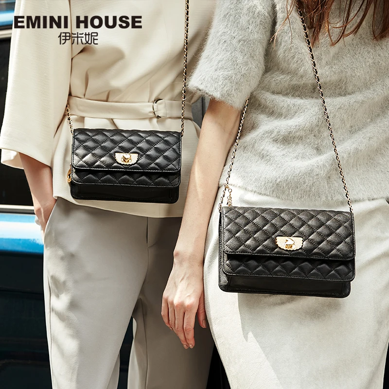 EMINI HOUSE, сумка на цепочке из овчины с ромбовидной решеткой, женские сумки через плечо, сумки через плечо для женщин, натуральная кожа, мини-сумка-мессенджер