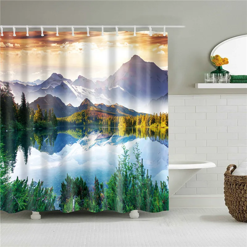 Landscape Print Shower Curtain High Quality Waterproof Polyester Fabric Bath Screen Home Decoration For The Bathroom WIth Hooks | Дом и сад