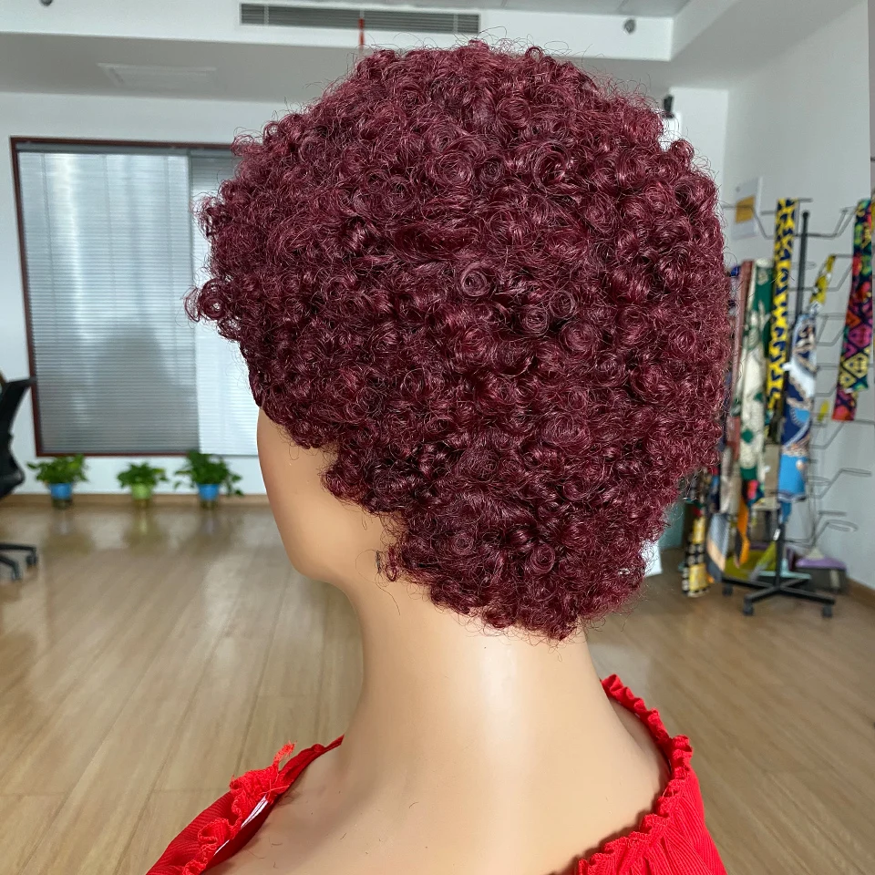 Короткие афро вьющиеся человеческие волосы парики короткий парик для черных женщин бразильский полноразмерный парик 99J неповрежденные вол... от AliExpress WW
