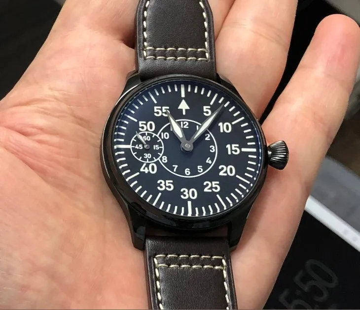 Сапфировое стекло или минеральное 44 мм черный циферблат Азиатский 6497 17