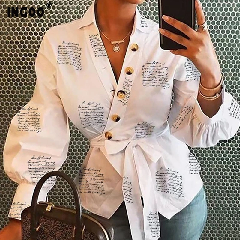 Женская Асимметричная блузка INGOO Весенняя рубашка с длинными