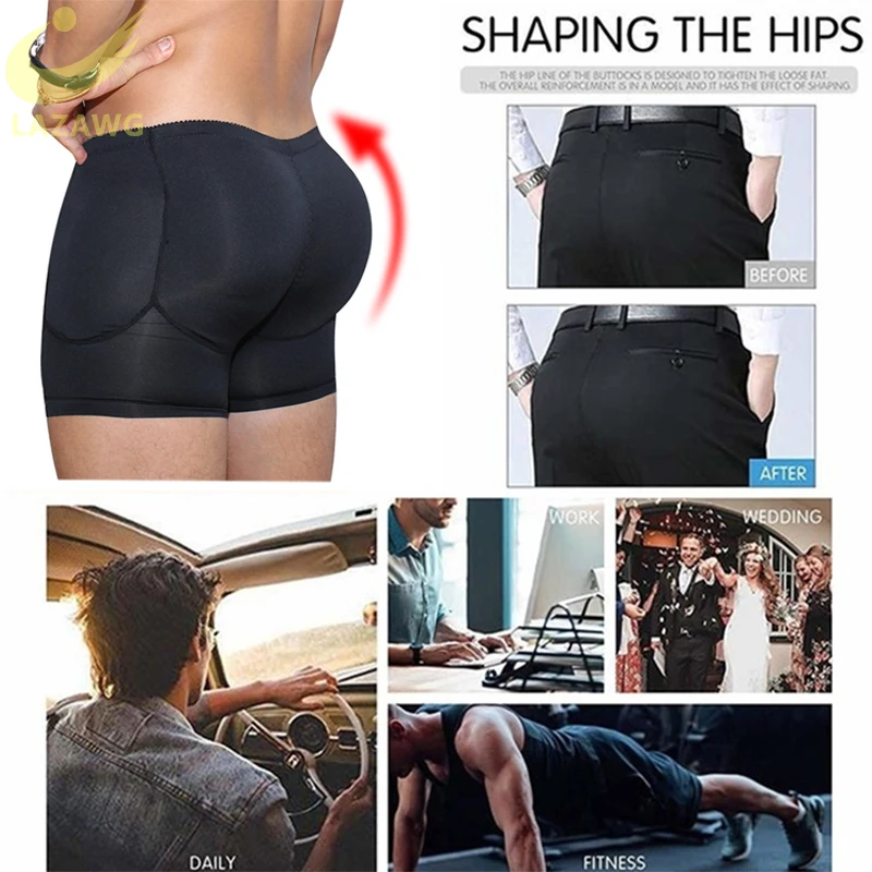 LAZAWG Mens Shaper Butt Lifter Boxer Hip Padded Wasit Tummy Control Slimming Shapewear  Shorts Underwear Body Shaper Butt Pad