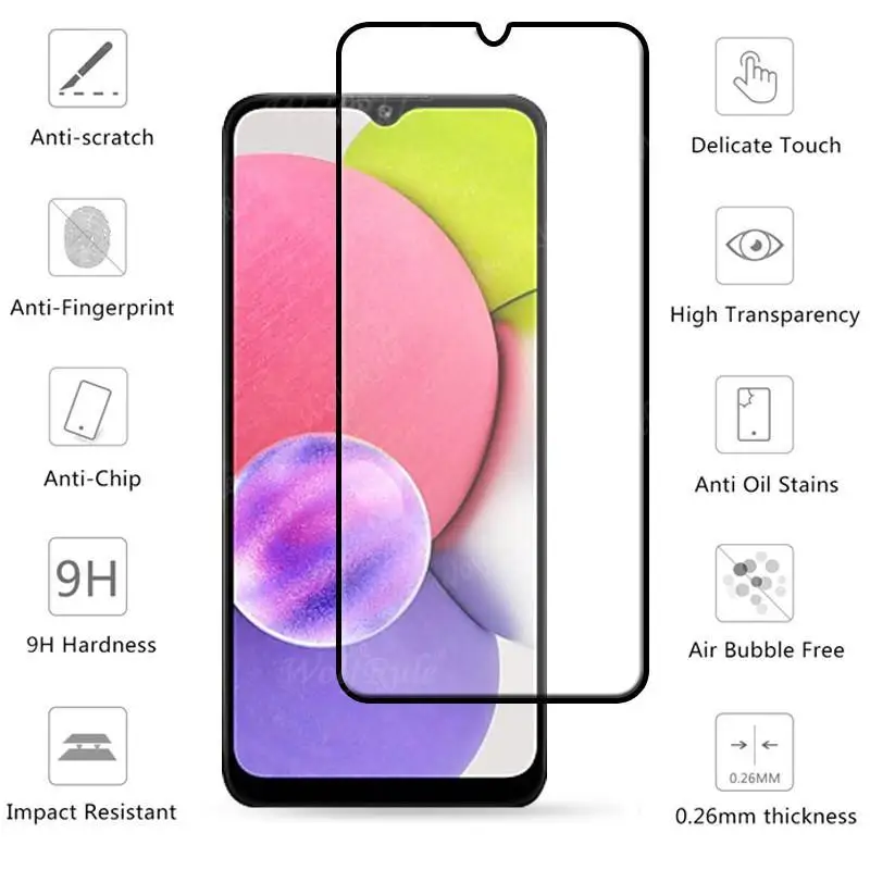 Protector de pantalla para Samsung Galaxy A03S, cristal templado HD para Samsung A51 A72 A52 A03S, 4 en 1-2